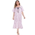 thumbnail image 4 of Sunsent Women's Plus Size Nightgown Comfy Short Sleeve Sleepwear Full-Length Floral Printed Square Neckline Sleepshirt Loungewear XL-5XL, 4 of 7
