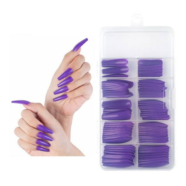 HLONK Colored Long Coffin Press On Nails Acrylic Artificial False Nail Tips Full Cover Manicure Designs ABS Red