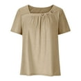 thumbnail image 4 of Womens Short Sleeve Blouses Spring Dressy Casual Loose Fit T Shirts Button Decor Summer Solid Color Tunic Tops, Under 10 Dollar, 4 of 6