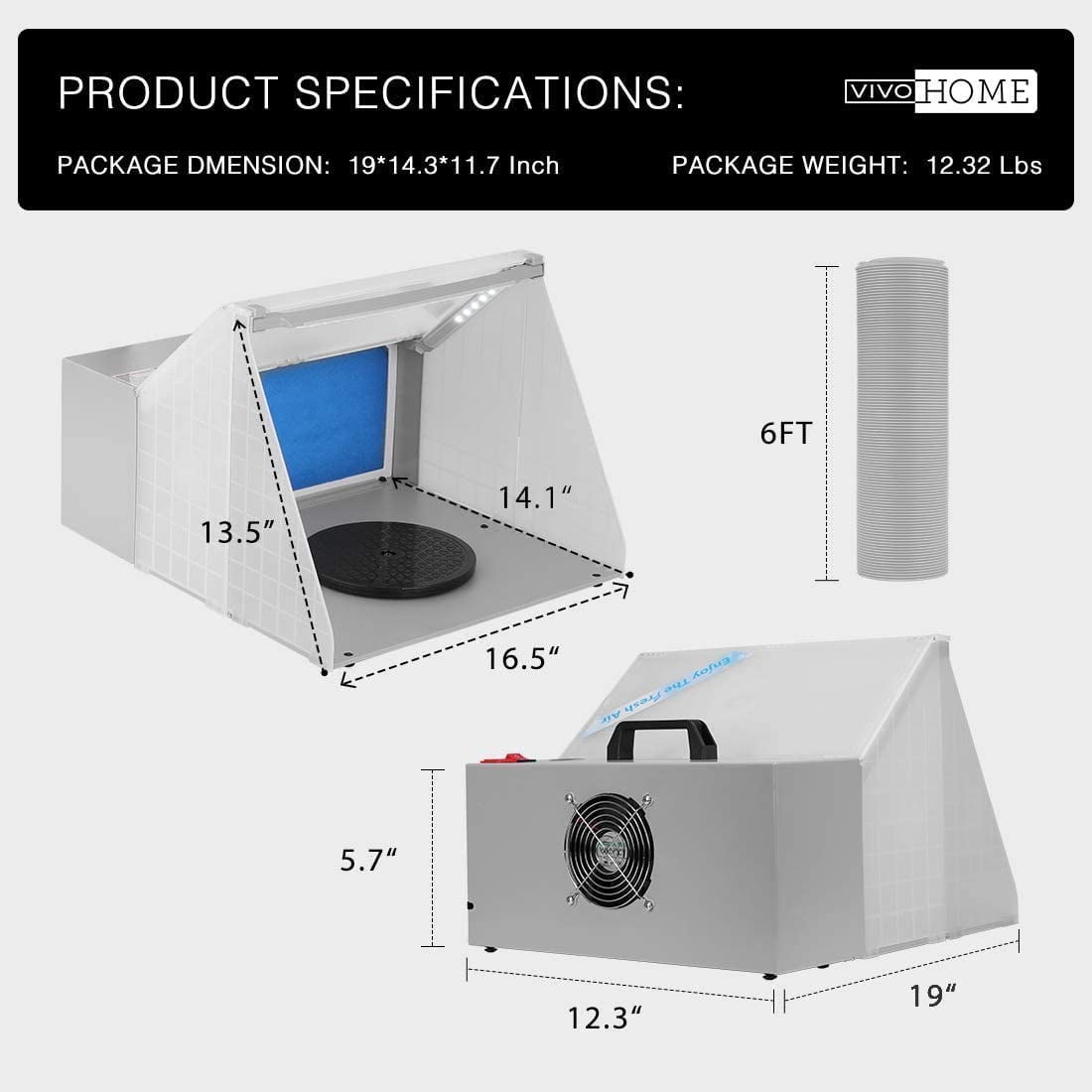 SPECSTAR Portable Airbrush Paint Spray Booth Kit with 3 LED Lights Turn Table and Filter Hose for Model Cake Craft Nail Toy Part