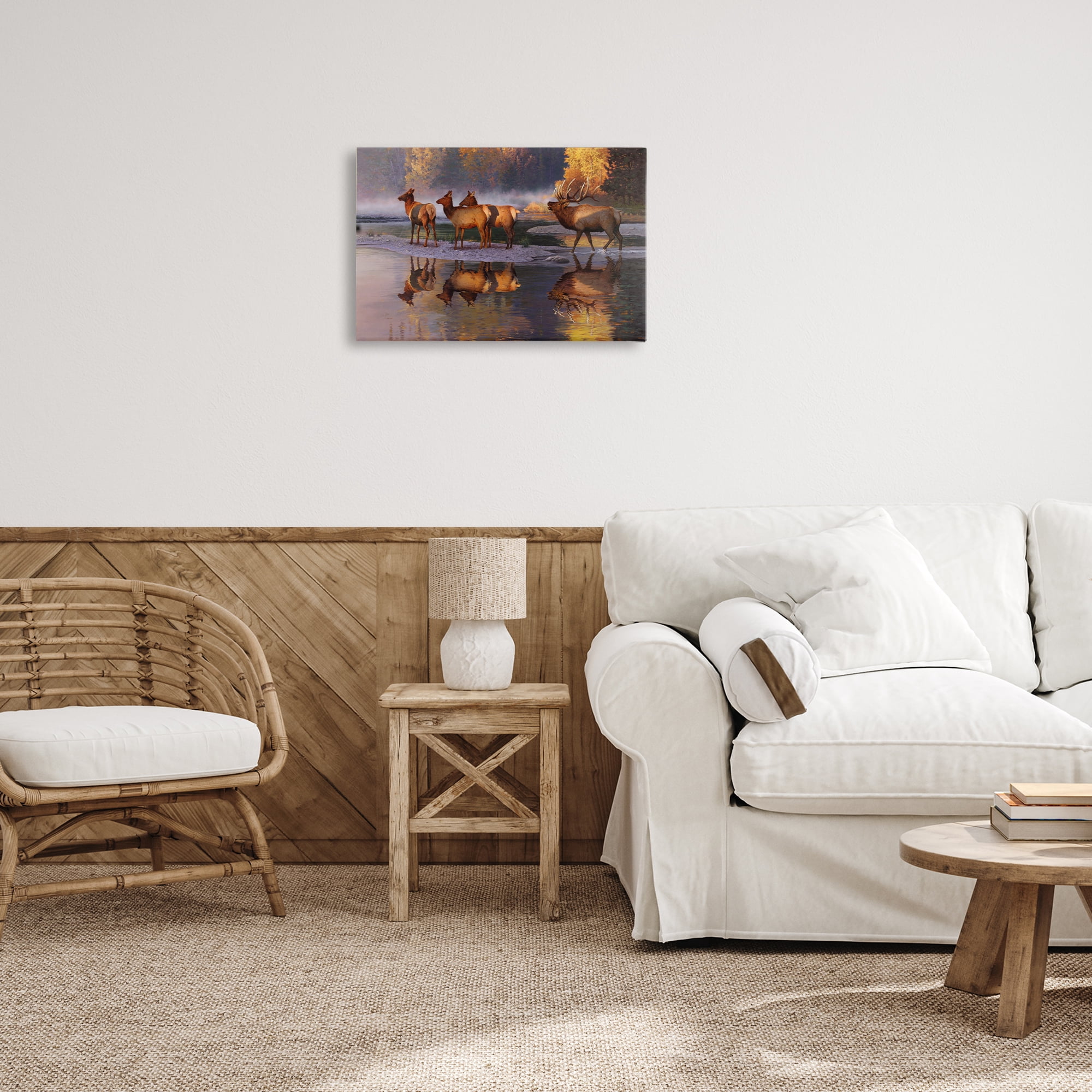 Stupell Industries Distant Challenge Elk Family Landscape & Nature Painting Wrapped Canvas Art Print Wall Art, 24 x 16