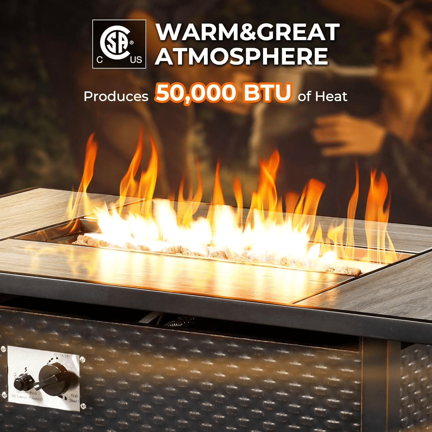 Ovios 42 Inch Propane Fire Pit CSA-Listed Outdoor Fire Pit Table 50,000 BTU Steel Gas Fire Pits with Lid and Lava Rock for Deck Garden
