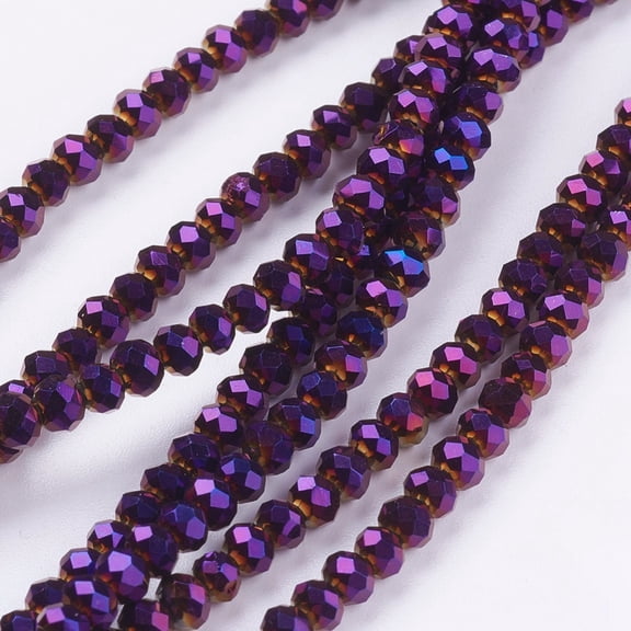 Faceted Rondelle Electroplate Glass Beads Strands Purple Plated 3x2mm Hole: 1mm 165~169pcs/strand 15~16 inch(38~40cm)