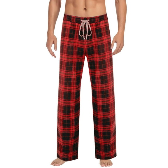 KyCheLot Mens Pajama Pants Soft Flannel Plaid Wide Leg Trousers Homewear Casual Mid Waist Sleep Pants