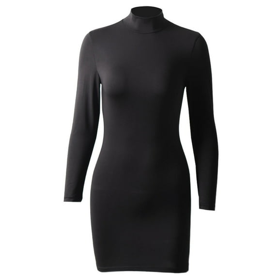 Women's Sexy Club Dresses Basic Long Sleeve Turtleneck Dress,XL