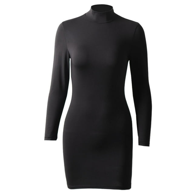 Vestidos de club sexys para mujer Vestido básico de cuello alto y manga larga