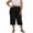 #0402-Black, variant on Women Plus Size Capri Pants High Waist Wide Leg Elastic Waist Support Side Pockets Solid Color Mid Calf Bottoms for Curvy Daily Casual Daily