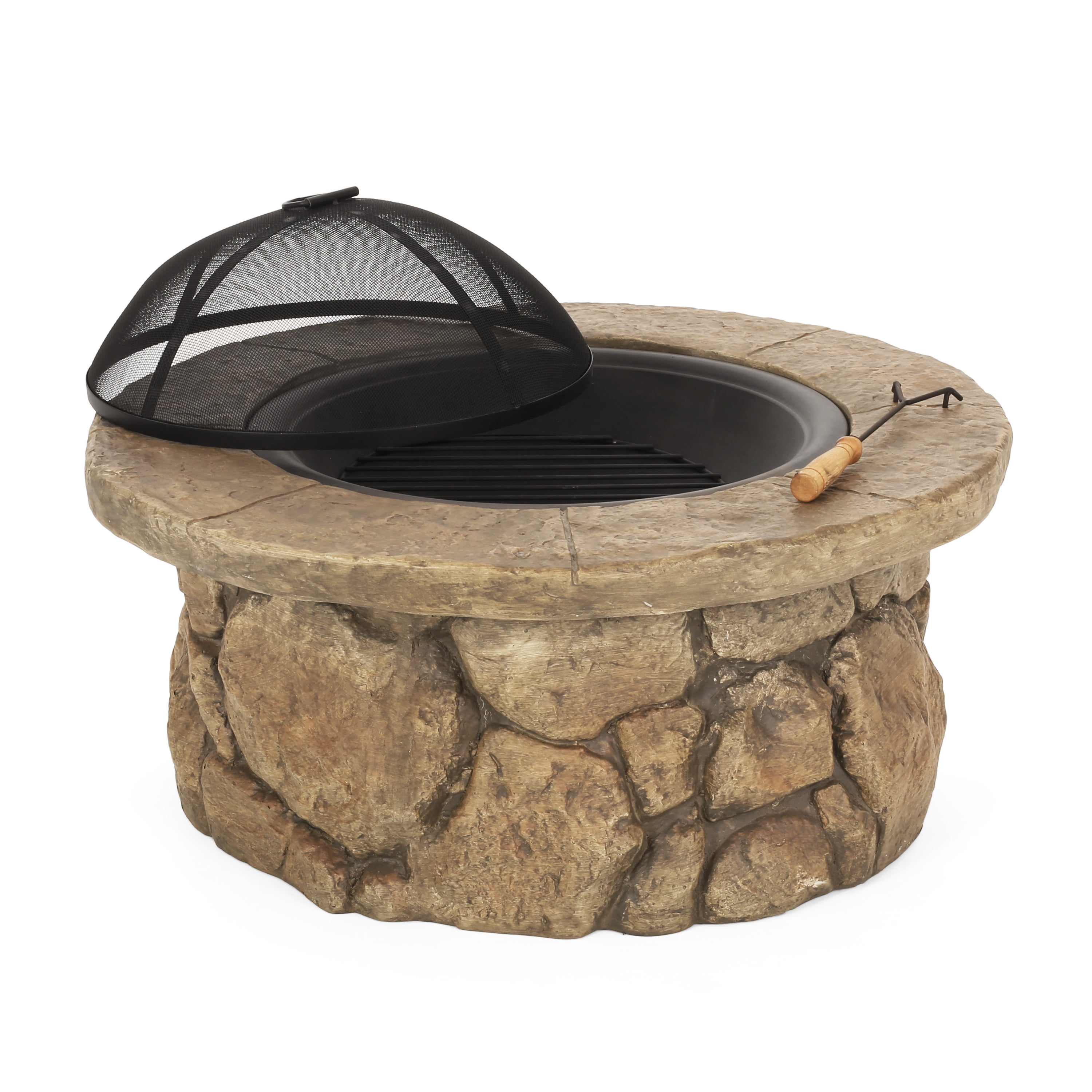 Weston Outdoor Lightweight Concrete Wood Burning Fire Pit, Natural Stone