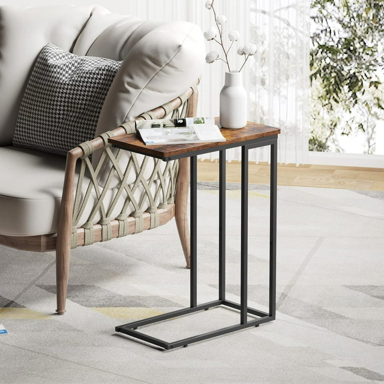 Yusong Small C Shaped End Table Slim Narrow Couch Side Tables Slide Under Sofa Bed Skinny Snack Tray Table for Coffee Laptop in Living Room Easy