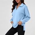 thumbnail image 7 of Dolkfu Long Sleeve womens sweatshirt Retro Blue V-Neck Sweatshirt Solid Romance Relaxed Fit Modern Sweatshirts & Hoodies Light Blue,S, 7 of 7
