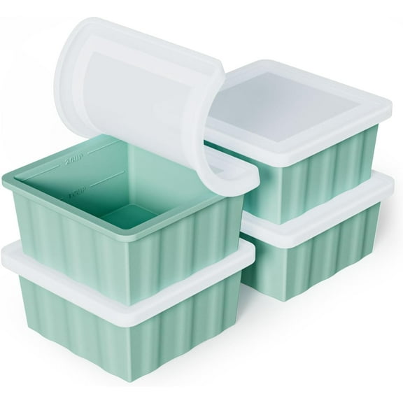 Sparklane - Silicone Freezer Tray for Soup Ice Cubes: 2-Cup Freezing Trays with Lid for Meal Prep - 4Pack Silicon Soup Portion Freeze Tray Make Stock Souped Ice Cube