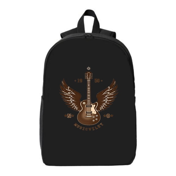 Stylish Black Laptop Backpack with Guitar & Wings Design Fits 15 " Laptop & iPad Perfect for Music Lovers - N°6 Musicville