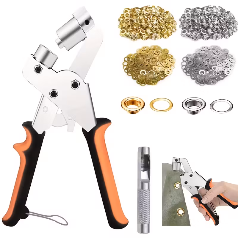 thumbnail image 1 of Kit completo para perforar ojales con 200 anillas de 10 mm: ideal para proyectos de bricolaje con lonas, piel sintética y tejidos impermeables, así como para tareas de costura y manualidades., 1 of 6