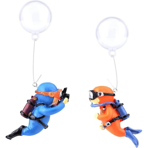 2 Pack Fish Tank Decorations, Cute Little Diver Aquarium Decoration Fish Tank Aquarium Diver Ornament Floating Aquarium Accessories