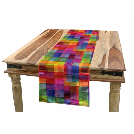 

Abstract Table Runner Rainbow Colored Geometric Square Shaped Blurry Hazy Effects Watercolor Design Dining Room Kitchen Rectangular Runner 3 Sizes by Ambesonne