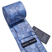 Barry.Wang Paisley Tie Fashion Set Hanky Cufflinks Clip Neckties for Men Woven Silk Wedding Party Festival Sky Blue 5PC