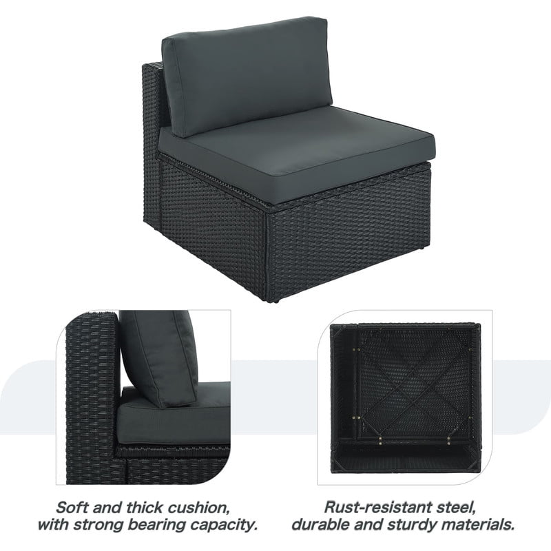 7-Piece Outdoor Wicker Sectional Sofa Set with Coffee Table and Ottoman, Patio Furniture Set with Pillows, Conversation Sofa For Patio, Garden, Deck