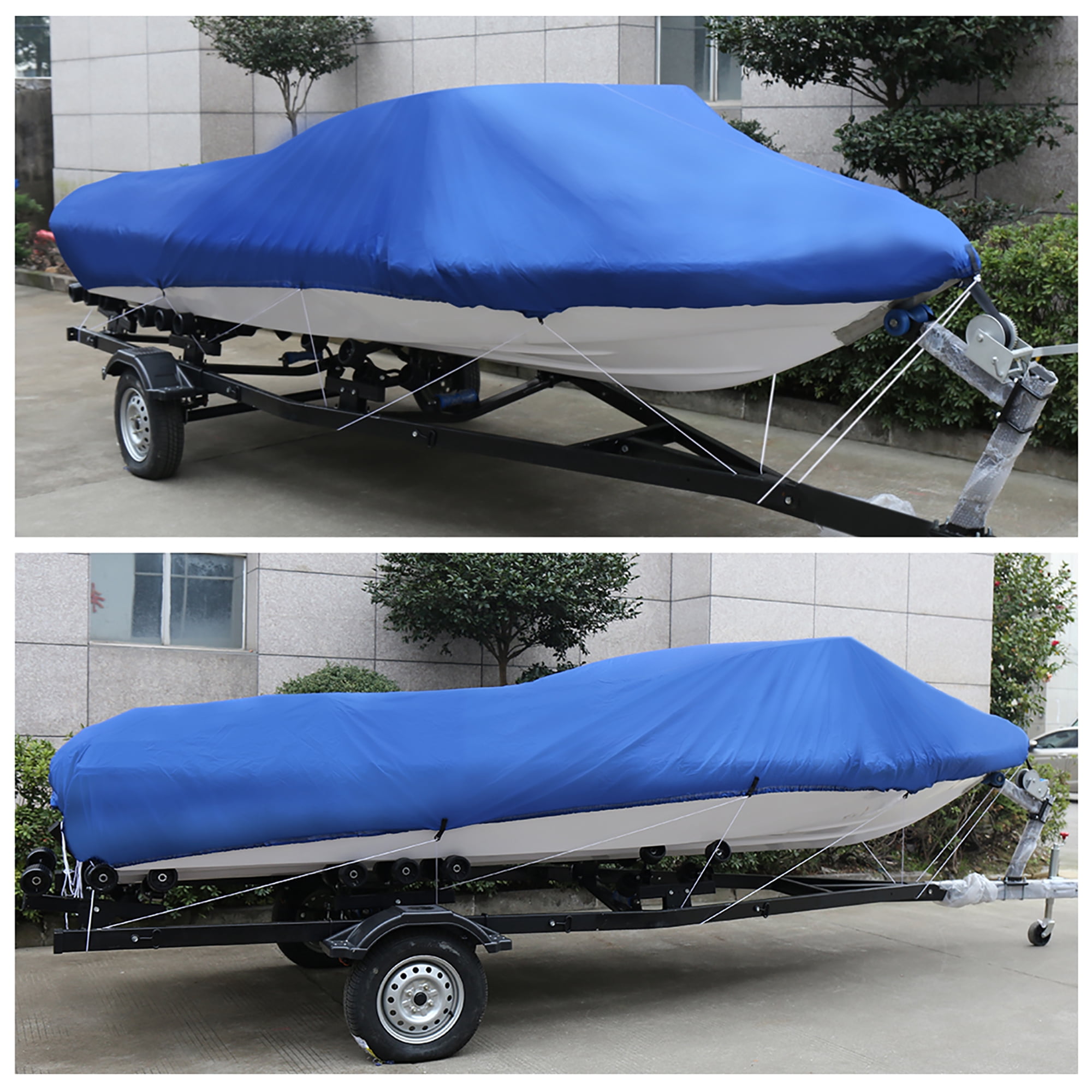 210D Waterproof Trailerable V-Hull Boat Cover, Blue