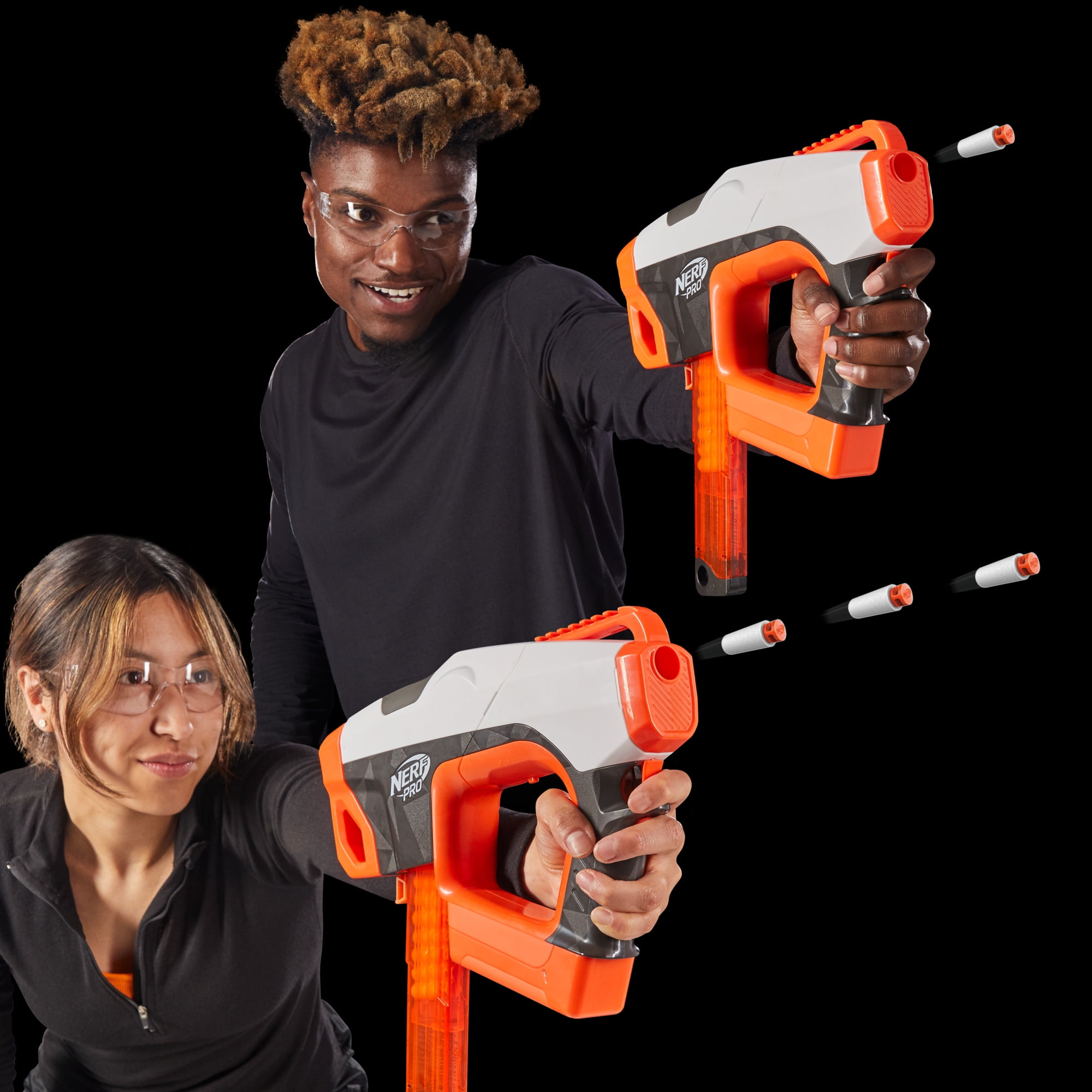 Nerf Pro Sender Half-Length Semi Auto Dart Blaster, 30 Nerf Pro Half-Length Darts, Magazine, 14+