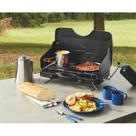 Ozark Trail 2 Burner Propane Gas Camping Stove, GCT2208WB, Black, New