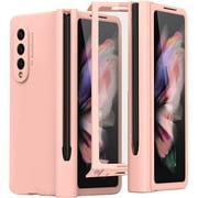 Zendure Compatible Pink Case for Samsung Galaxy Z Fold 3 Case with S Pen Holder Hinge Protection,Full Coverage Cover Case with Front Screen Protector Phone Case for Samsung Galaxy Z Fold 3 5g Case