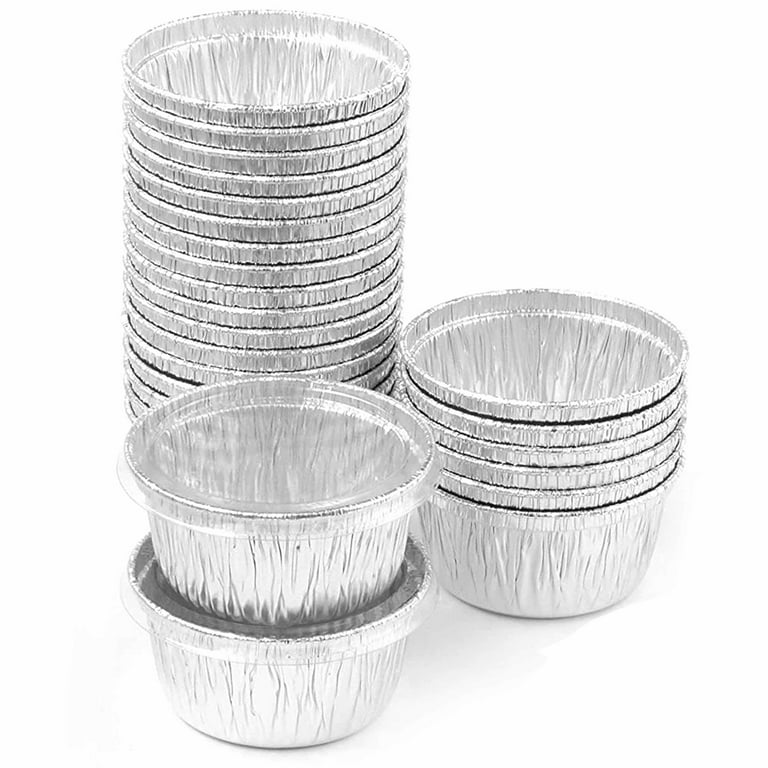100 Ct 4oz Disposable Ramekin Aluminum Foil Baking Cups With Clear
