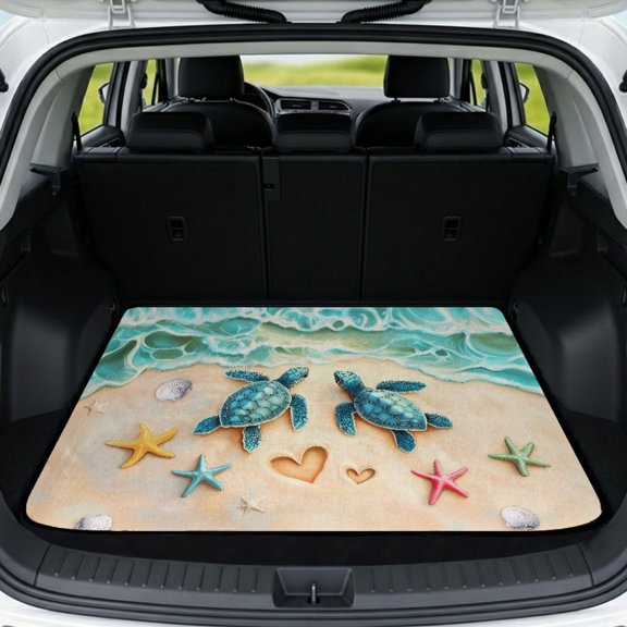 Jeiento Beach Heart Turtle All Weather Trunk Cargo Liner Fits for SUVs, Trucks, Van Tropical Rear Trunk Liner Non Slip Heavy Duty Cargo Protection Mat