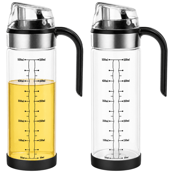 2 Pcs Glass Oil Dispenser Bottles, 550 ml/18.6 oz No-drip Olive Oil and Vinegar Cruets, Includes Automatic Gravity Flip Lids and Leakproof 304 Stainless Steel Spouts