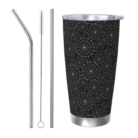 

Bingfone Spider Web Black for 20 Oz Stainless Steel Travel Mug Double Wall Water Coffee Cup for Home Office Outdoor Works Great for Ice Drinks and Hot Beverage-Straw Three-piece Set
