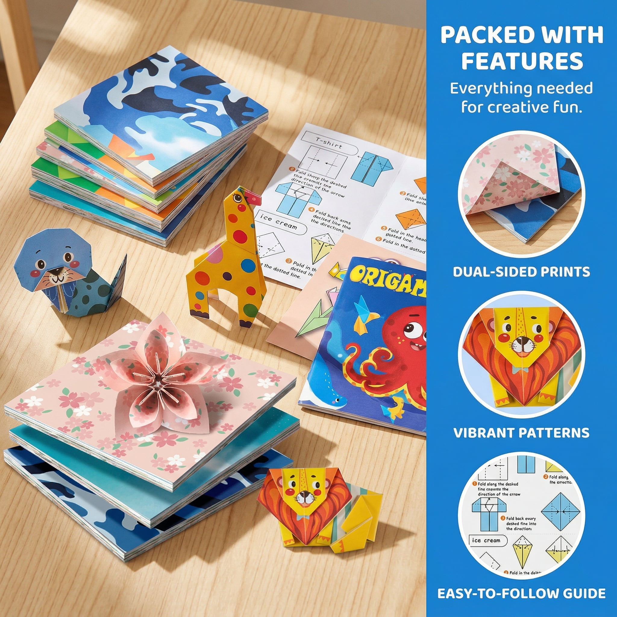 Origami Paper Kit for Adults Kids, 232 Sheets DIY Art Crafts Supplies, Colorful Floral Animal Folding Papers Set with Instruction Manual