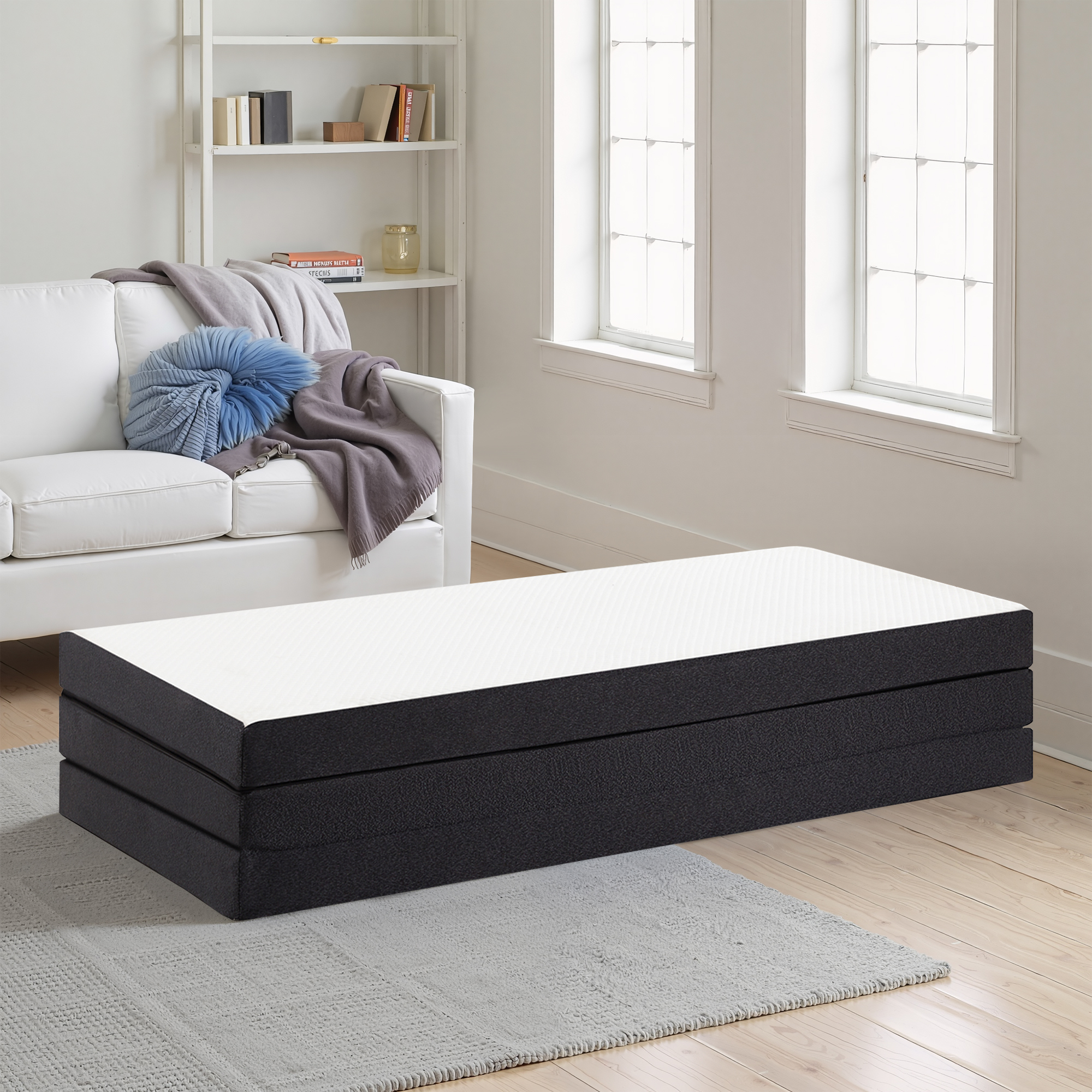 MAYEERTY 3" Portable Tri-Fold Memory Foam Mattress Non-Slip Floor Bed for Camping & Guest Use, Twin