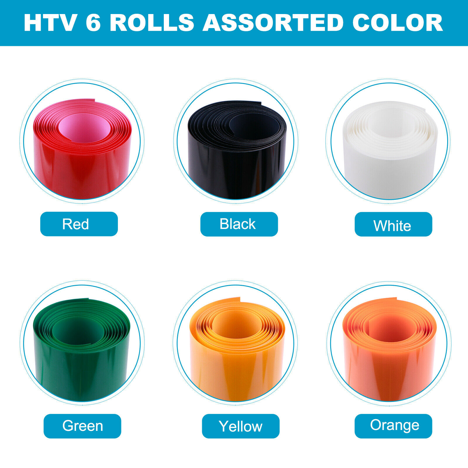 HTVRONT HTV Heat Transfer Vinyl Bundle (6 Pack) - 6 Inch by 5 Feet HTV Vinyl Rolls, Easy to Cut Iron on Vinyl for Cutting Machine& Cameo, Easy to Weed Heat Transfer Vinyl