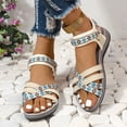 thumbnail image 3 of Rokment Ethnic Athletic Orthotic Walking Sandals for Women Bohemian Beach Comfortable Open Toe Ankle Strap Low Heel Dress Summer Shoes with Arch Support Beige Size 6.5, 3 of 7