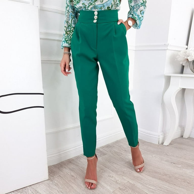 HSMQHJWE Spandex Pants For Women Womens High Waist Trousers Women Solid  Color Casual Pants Wild Card Button Decoration Formal Pants Waist Straight