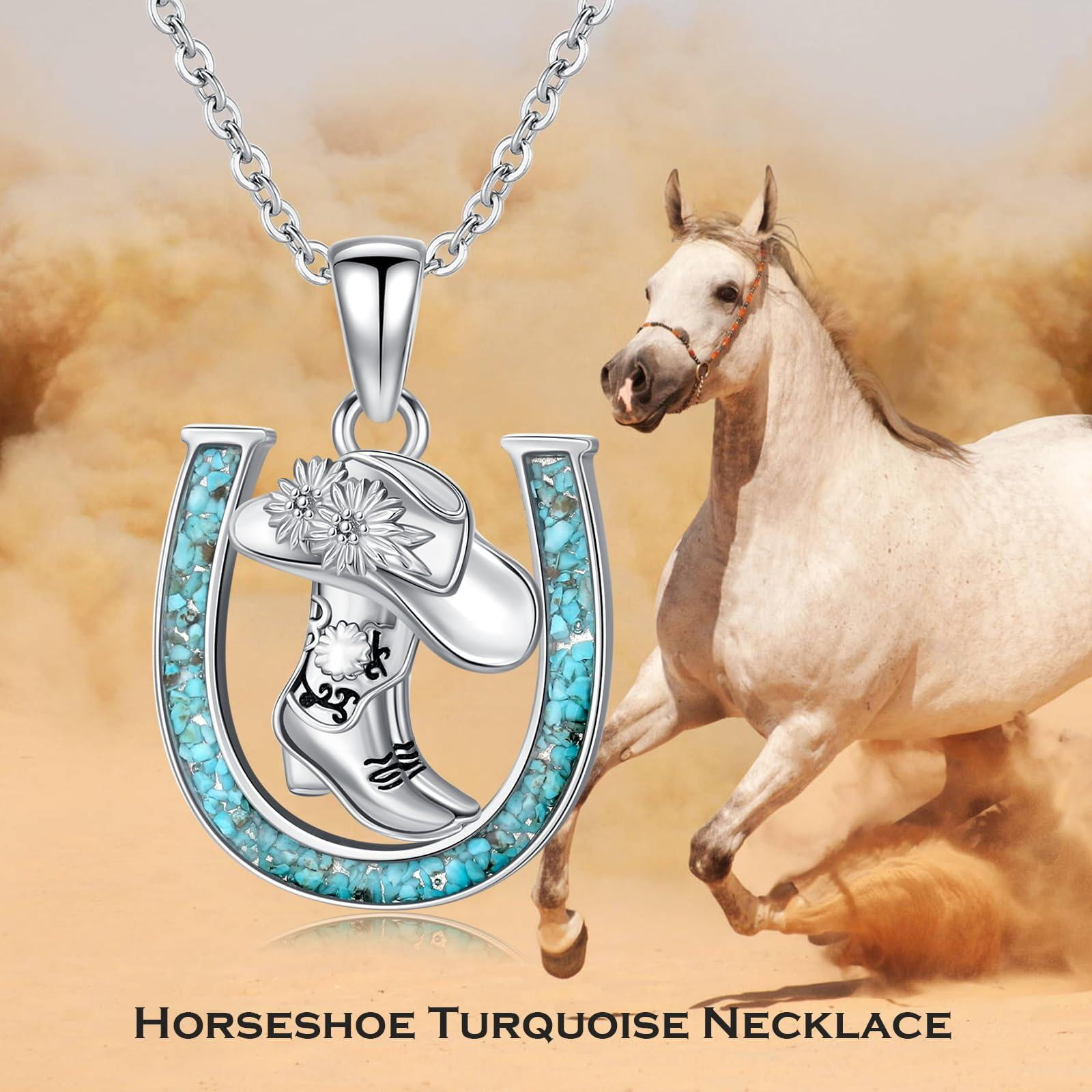 Coachuhhar Western Cowboy Necklace 925 Sterling Silver Boots Horseshoe Pendant Western Jewelry Cowgirl Gifts for Women Girlfriend Cowboy Cowgirl