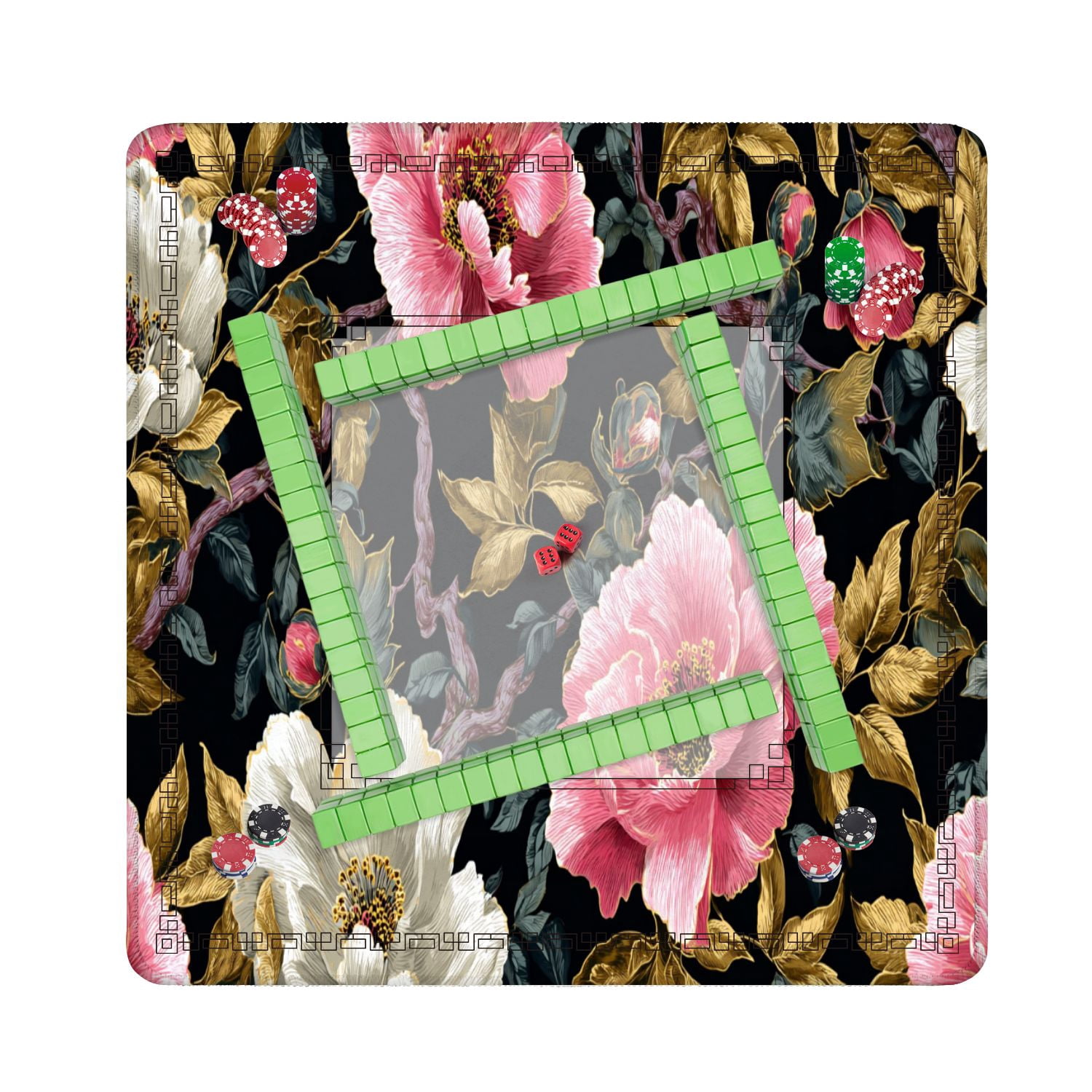 Mahjong Mat 31.5" x 31.5" Peonies pheasants Floral vintage seamless flowers Non-Slip Noise Reduction American Mahjong Tiles Table Cover for Dominoes Poker Card Board Games Gift