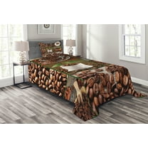Ambesonne Brown Quilted Bedspread Set 2 Pcs, Coffee Beans and Bags, Twin Size, Brown Green