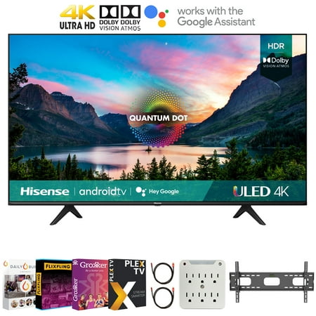Hisense 50U6G 50 Inch U6G Series 4K ULED Quantum HDR Smart Android TV (2021) Bundle with Premiere Movies Streaming + 37-70 Inch TV Wall Mount + 6-Outlet Surge Adapter + 2x 6FT 4K HDMI 2.0 Cable