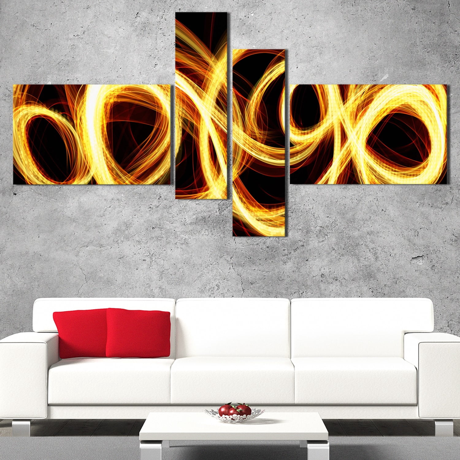 Design Art Gold Shock Abstract Canvas Art, 4 Panels, 60" x 32"