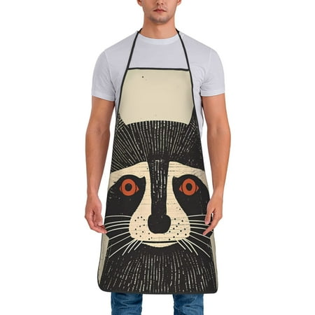 

Matuu Retro Raccoon Graphic Print for Cooking Apron for Men and Women Adjustable Strap and Waist Ties for Baking Cooking Gardening