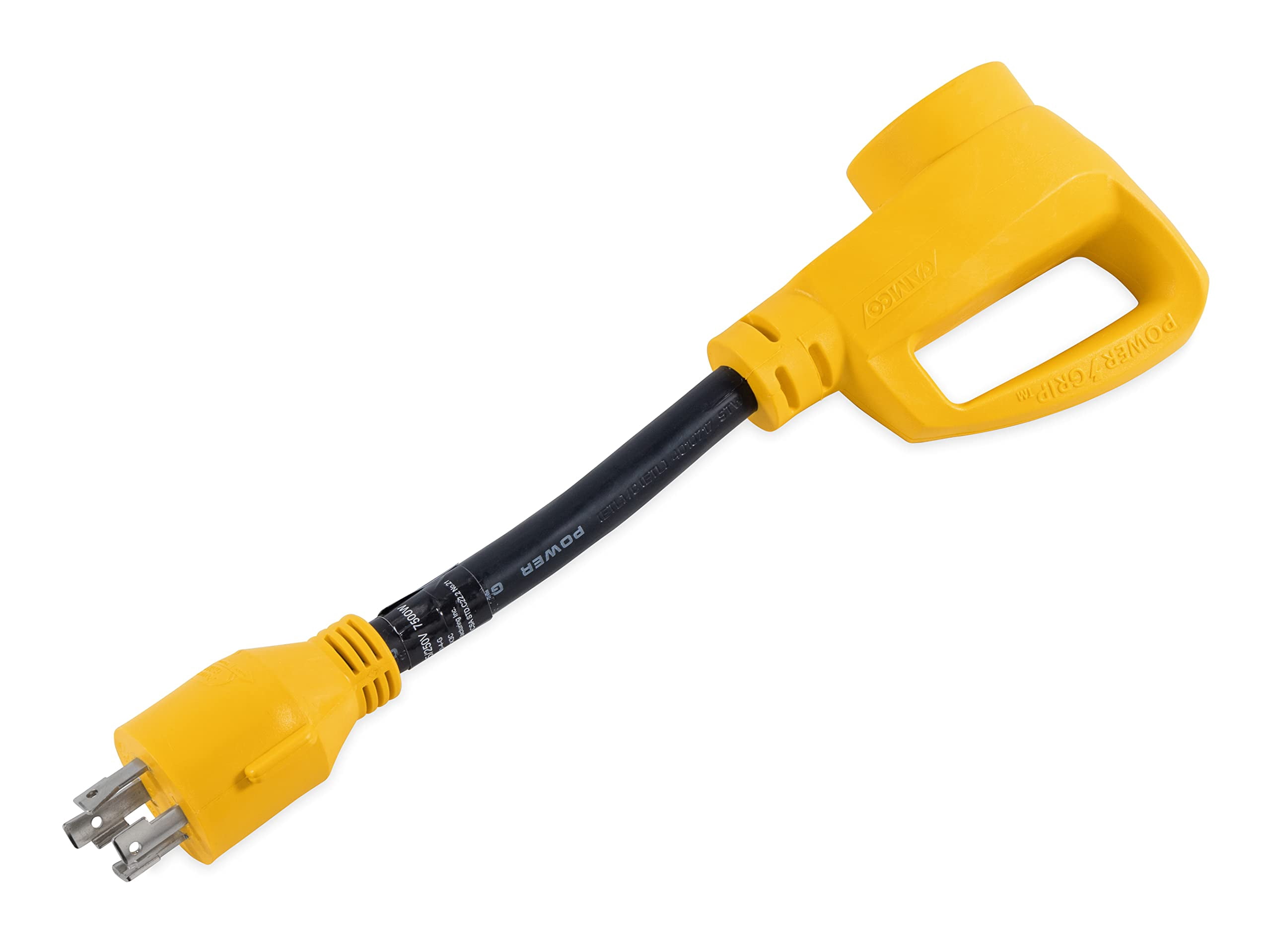 Camco PowerGrip Camper/RV Generator Adapter | Rated for 7500 Watts & 125/250 Volts, 12-Inches (55422)