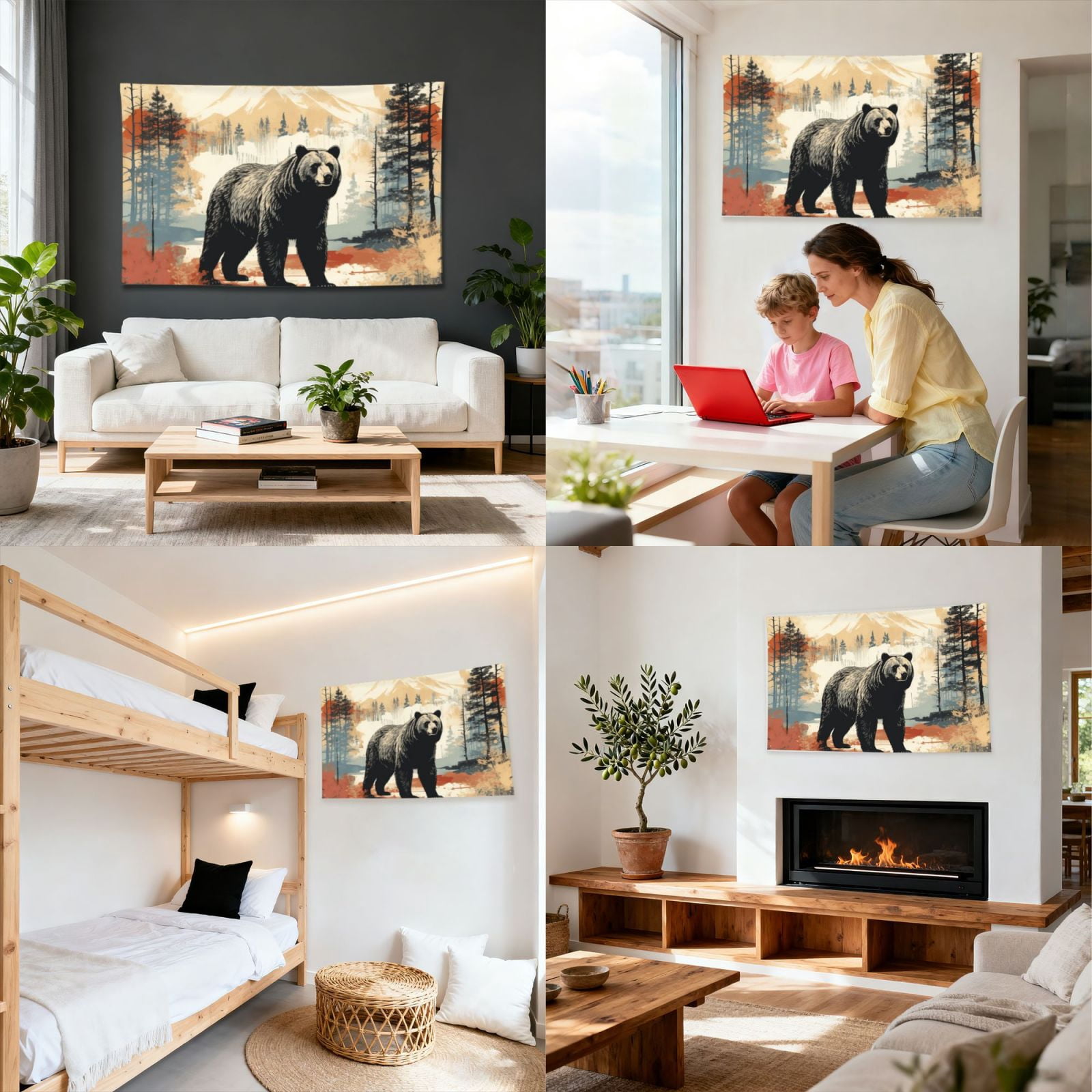 Bear Rustic Lodge Southwestern Four Hole Decorated Banner Flag for Garden Yard Home Decoration Indoor Outdoor 4x6 Ft