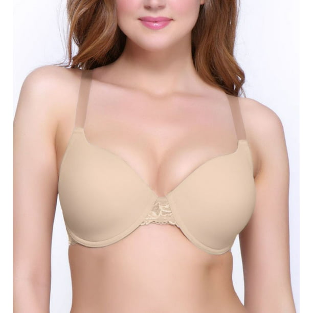Women's QT 55107 Molded Micro Cup Lace Trim Bra (Warm Taupe 34DD) 
