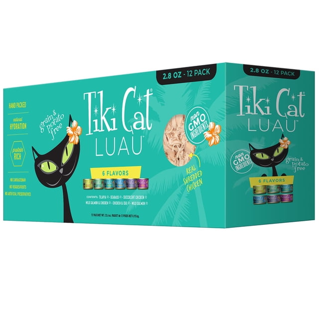 Luau Nourriture Humide pour Chat - non-OGM, Sans Grains, Riche en Protéines - Assortiment, 12 Unités, 33,6 OZ, Lot de 2