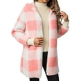 thumbnail image 2 of Letdown Womens Checkered Sherpa Jacket Plaid Long Sleeve Hoodies Coats Gingham Outwear with Pockets Loose Fit Winter warm Coat (Pink,M), 2 of 7