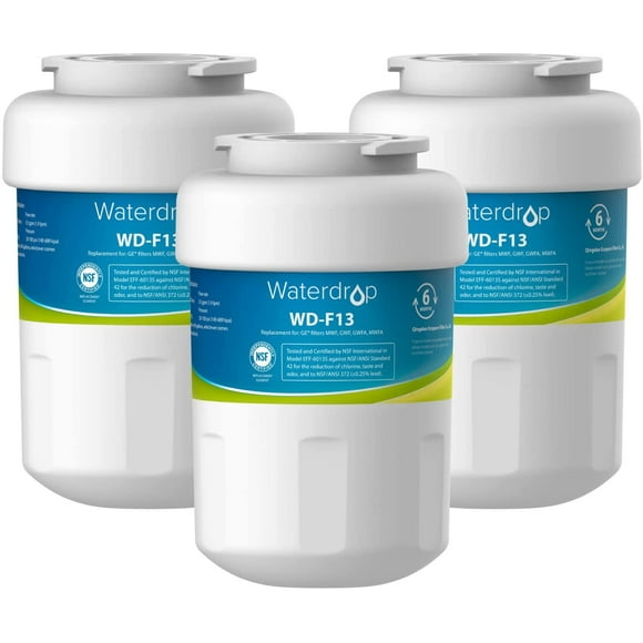 Waterdrop MWF Refrigerator Water Filter, Replacement for GE® Smart Water MWF, MWFINT, MWFP, MWFA, GWF, HDX FMG-1, GSE25GSHECSS, WFC1201, RWF1060, 197D6321P006, Kenmore 9991, r-9991, 3 Pack