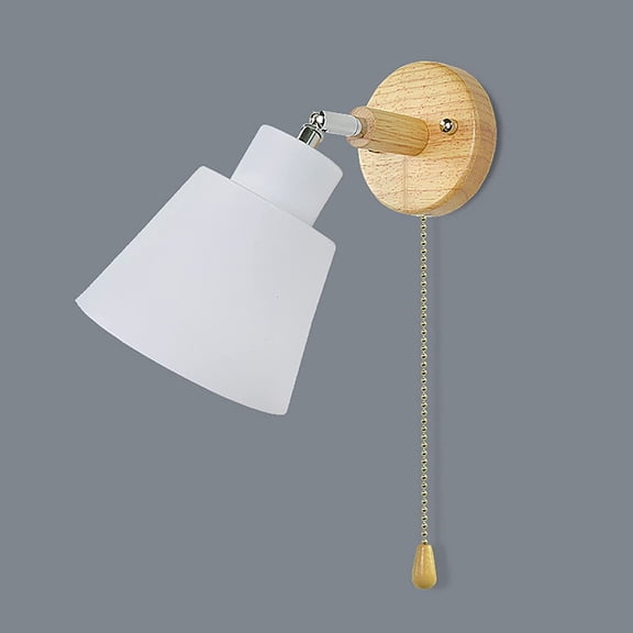 Wall Light With Pull Switch 350° Free Rotation Bedside Lamp Modern ReTro Macaron Wooden Wall Light E27 Interior Wall Light Suitable For Living Room And Bedroom(White)