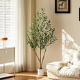 thumbnail image 3 of OLIVIVI Olive Trees Artificial Indoor, 5FT Tall Faux Olive Tree with White Tall Planter, Artificial Plants with Natural Wood Trunk and Lifelike Fruits for Home Office Decor, 3 of 10