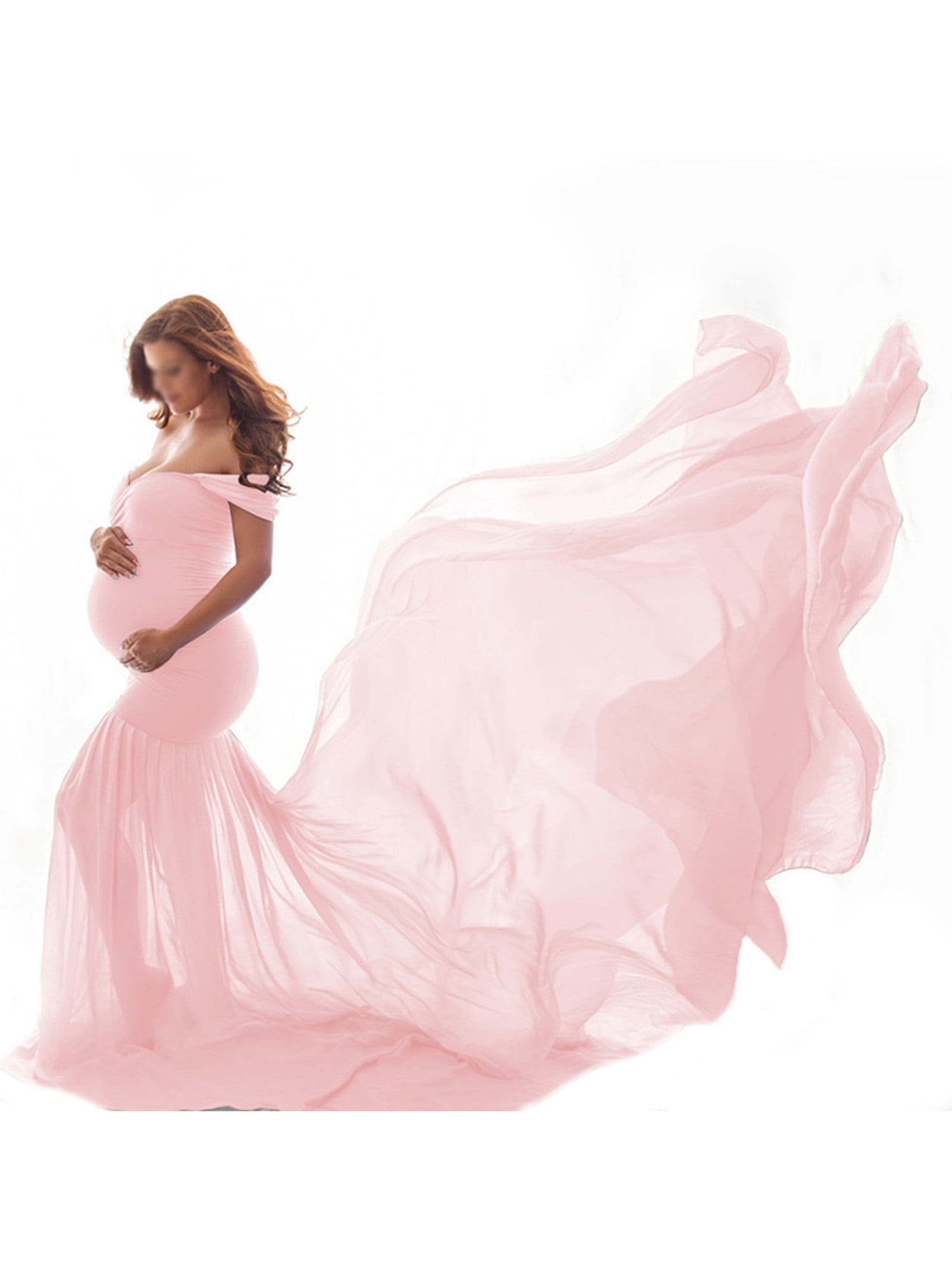 Maternity Off Shoulder Chiffon Gown w 