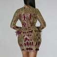 thumbnail image 4 of Formal Sequin Dress for Women Boho Sparkly Long Sleeve V Neck Dresses Feather Evening Party Wedding Guest Bodycon Dress Wine XXL, 4 of 5